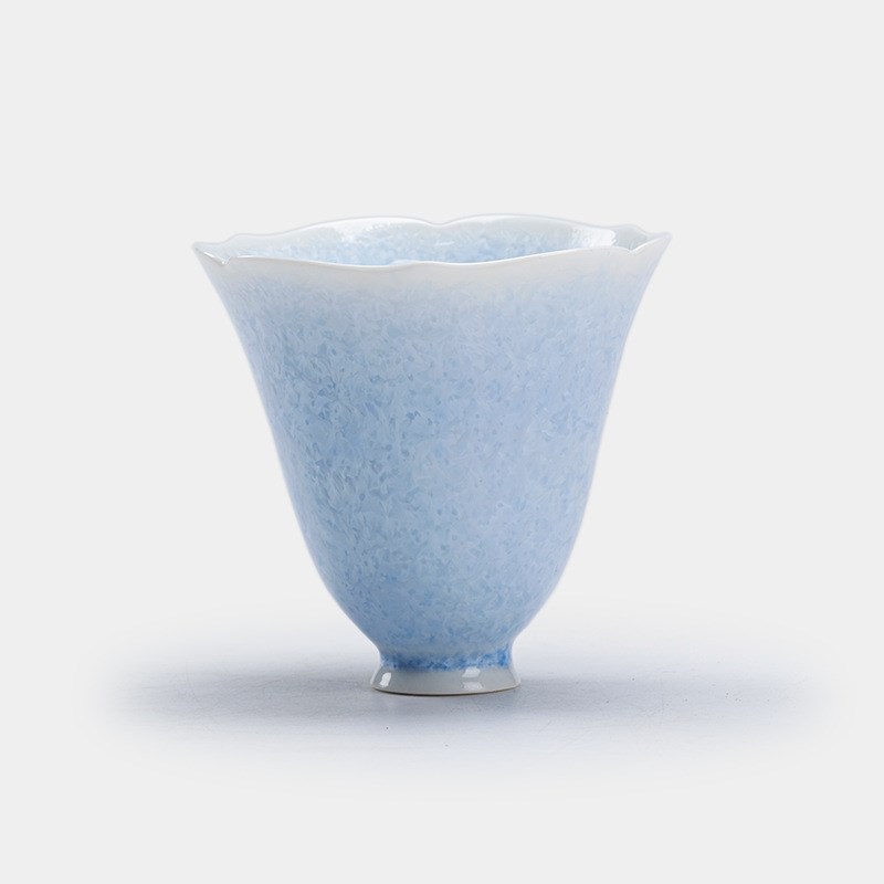 结晶蓝窑变花口主l人杯茶杯品茗杯功夫茶具茶盏闻香杯高温陶瓷单