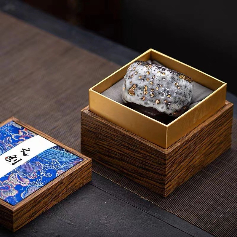 虫洞留金志野烧h主人杯手作陶瓷功夫茶具茶杯品茗杯开片可养金盏