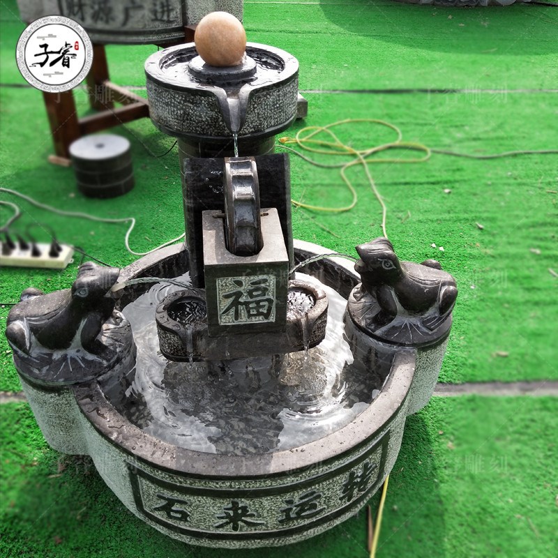 石雕流水摆件青石仿古别墅庭院水池E鱼缸养鱼室内水景户外景观装