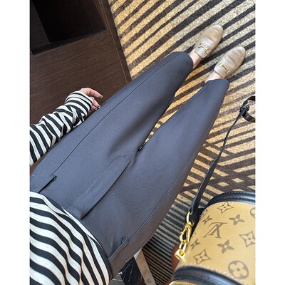 上千质感!!斜纹高腰弹力新款休闲裤女春季小个子宽松九分西装裤