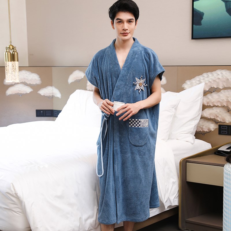男士纯棉纱布浴袍式浴巾可穿裹四季男款大人裹巾洗澡游泳吸水速干