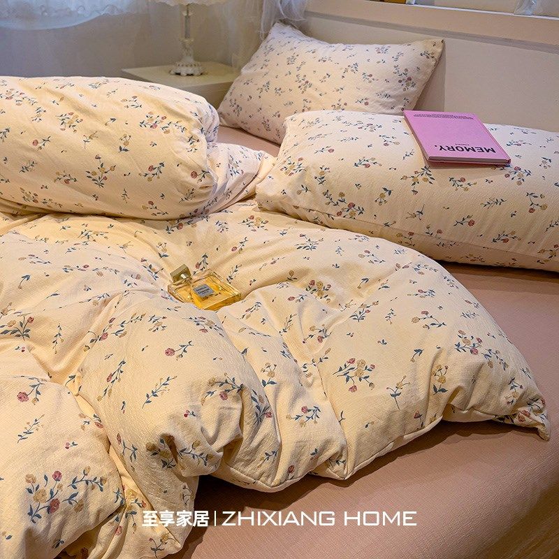 韩式田园风A类双层纱床上四件套水洗棉床单M被套罩碎花宿舍三件套