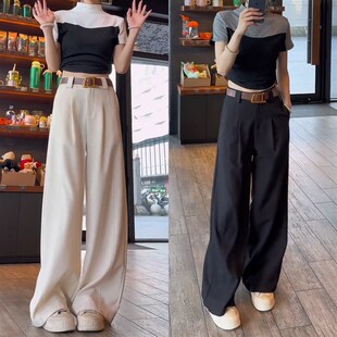 2024年秋季 宽松显瘦直筒长裤 新款 梨型阔腿裤 大码 米白色阔腿休闲裤