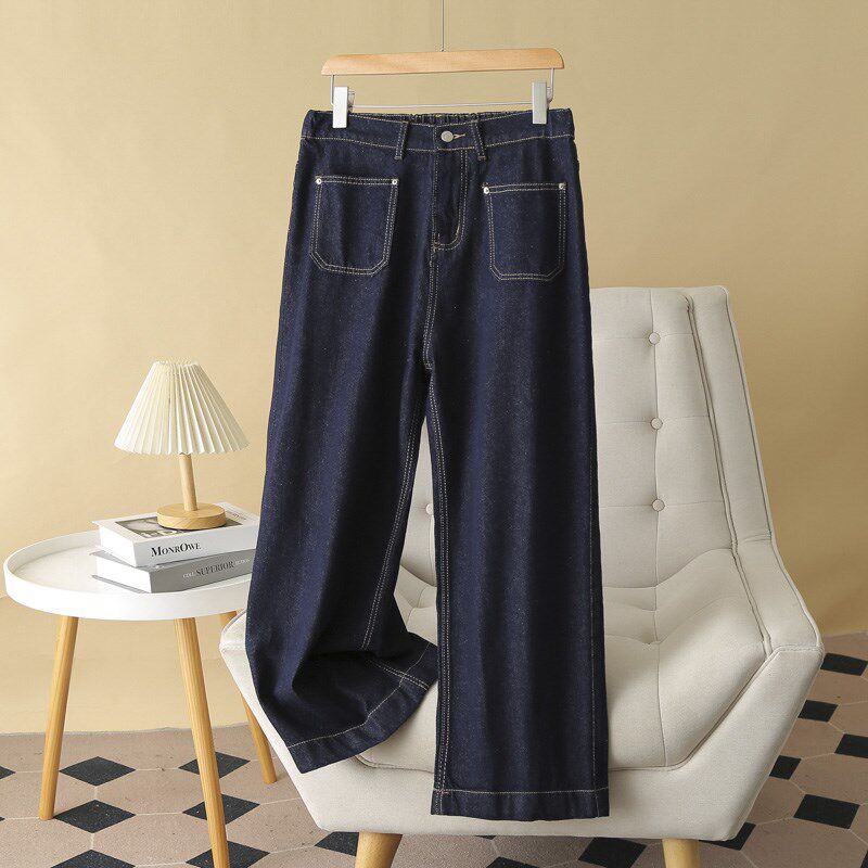 胖mm大码牛仔裤女秋季2024年新款半松紧腰梨形身材宽松休闲阔腿裤