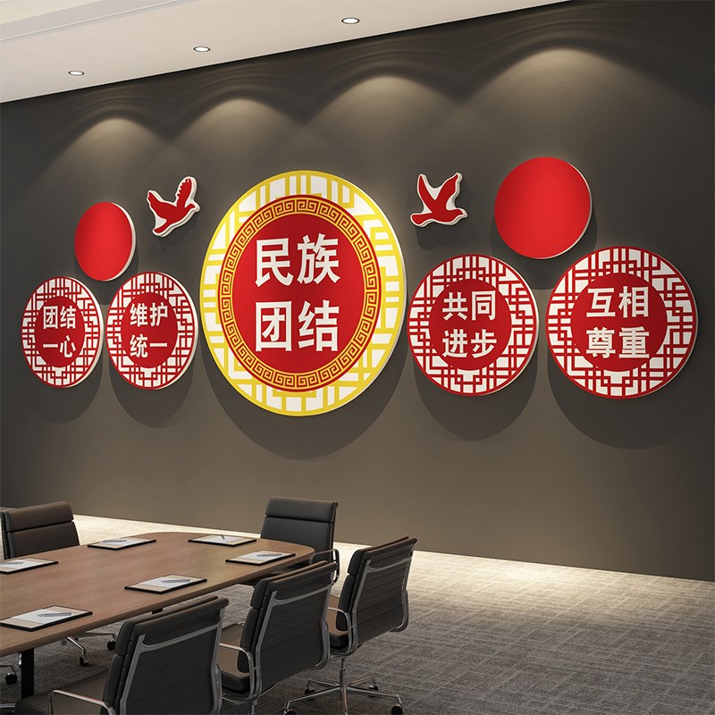 民族团结文化墙贴三个尊s重意识五个认同标语学校党建环创少数民