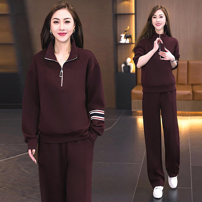 大码女装潮牌休闲运动服套装女2025冬季新款长袖卫衣+裤子两件套