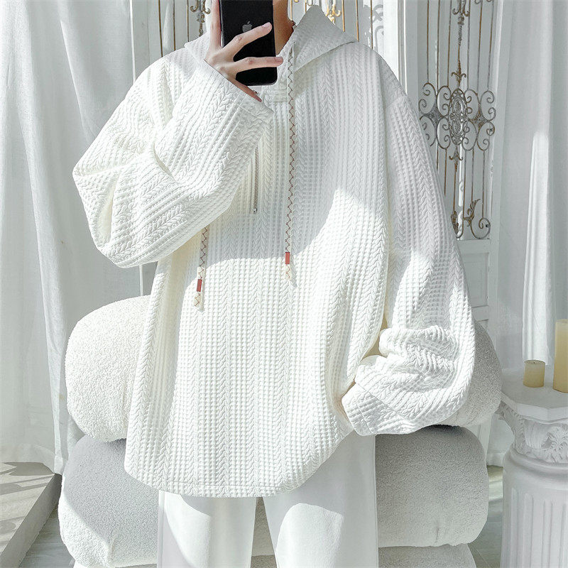 白色卫衣男款连帽高级感外套男春秋美式高街上衣大码男装衣服