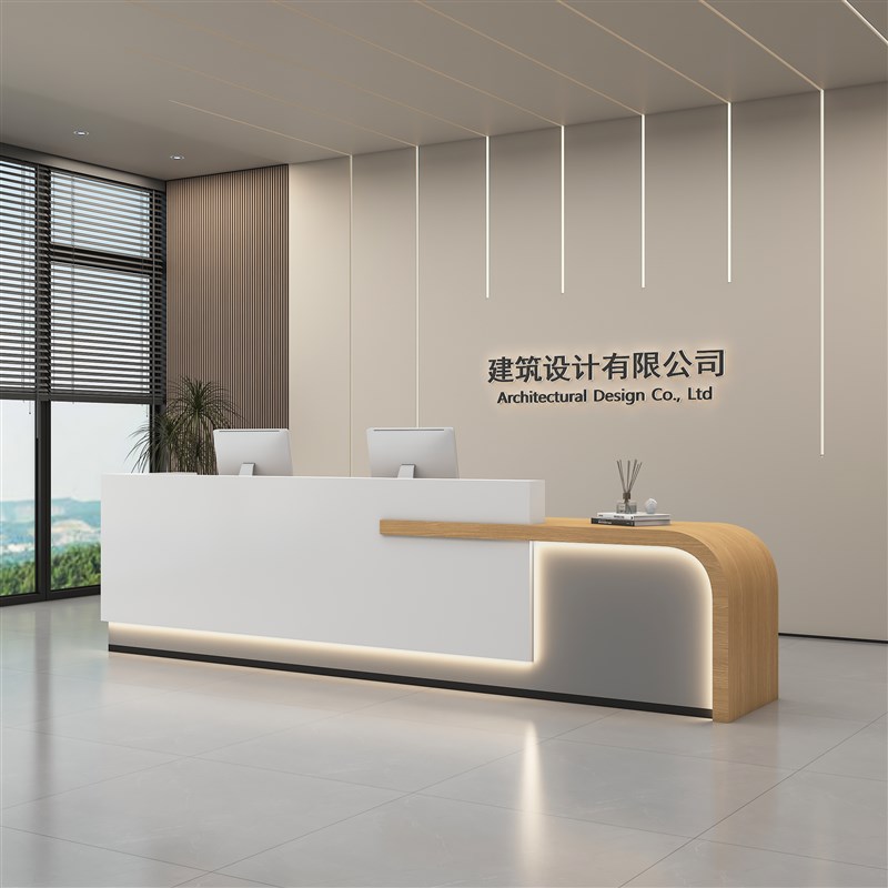 公司前台接待台简k约现代物业柜台烤漆收银台办公室吧台桌酒店前