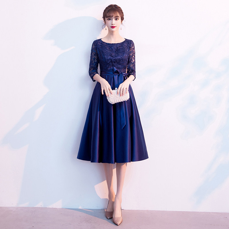 蓝色晚礼服女平时可穿气质宴会高贵年轻高端婚礼妈妈婚宴装连衣裙