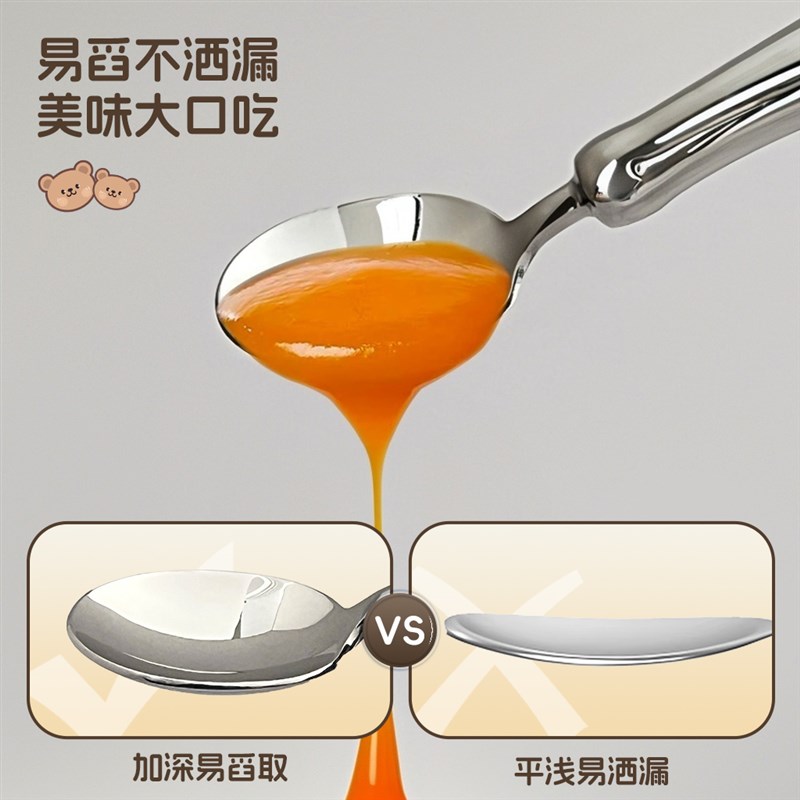 宝宝勺子儿童自主进食勺子叉子学A吃勺训练勺不锈钢勺儿童副食品