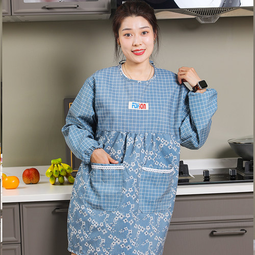 长袖围裙全e包式定制logo印字防水防污餐饮制服女家用做饭围腰