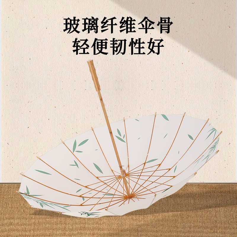 天玮中国风竹柄伞16骨纤s维直柄雨伞男双人加大加固抗风晴雨两用
