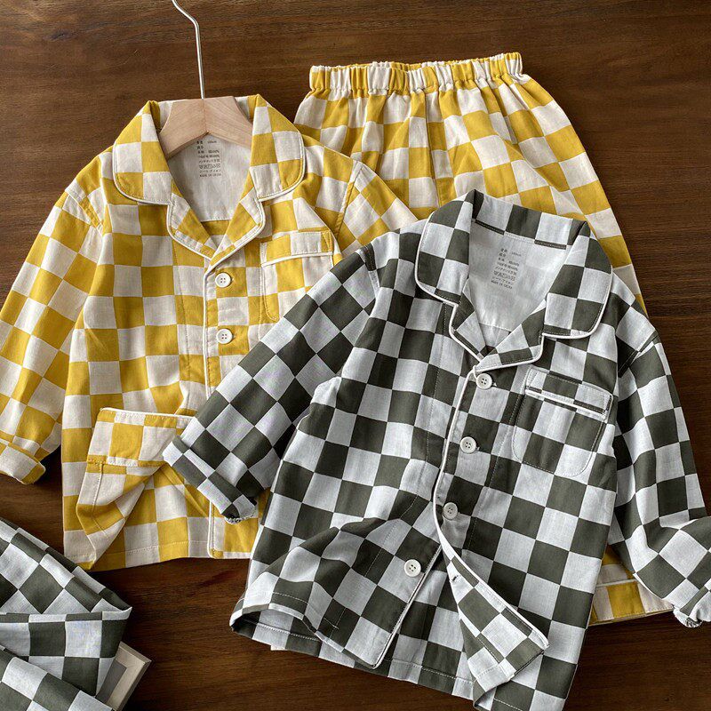无侧缝~纯棉双层纱布 可亲子男童家居服睡衣套装