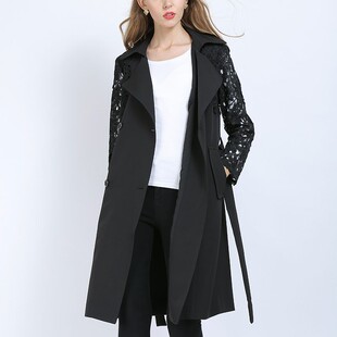春秋中长秋季 高端大码 早秋拼接蕾丝风衣胖mm外套女洋气2021年新款