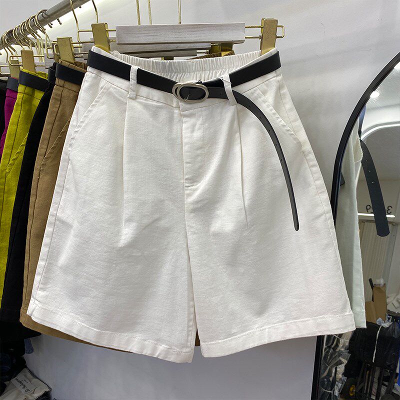 大码短裤女夏季纯棉薄款裤子宽松休闲五分裤半松紧阔腿裤高腰中裤