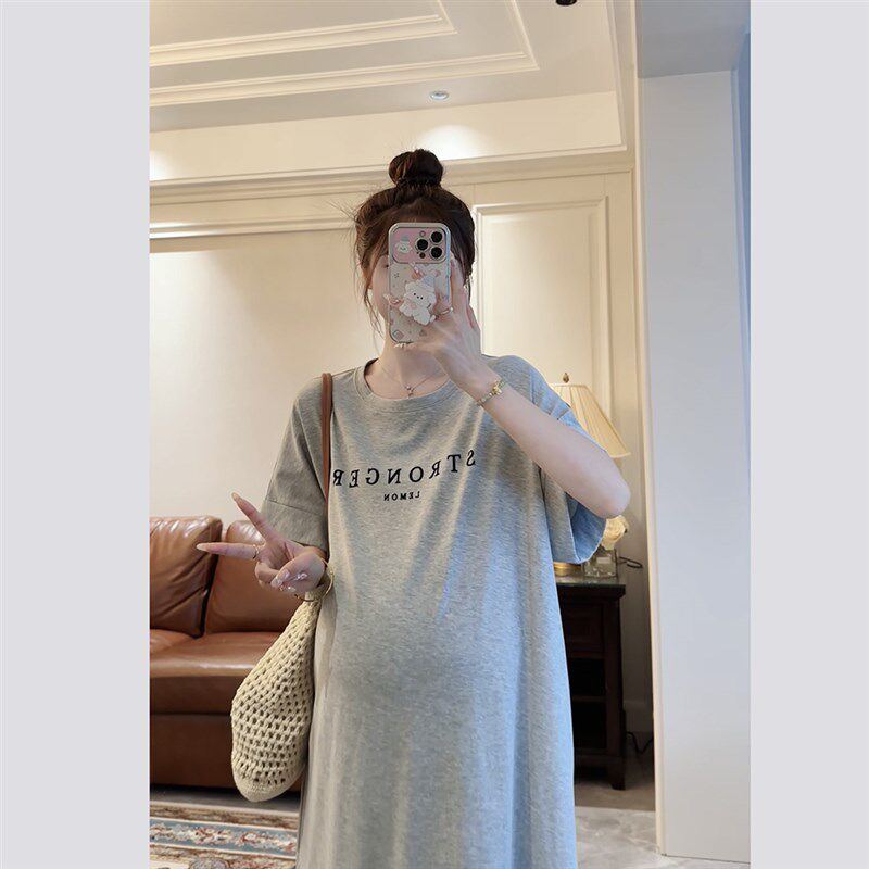 孕妇装连衣裙夏季长裙薄款休闲显瘦时尚纯棉短袖T恤新款夏装裙子