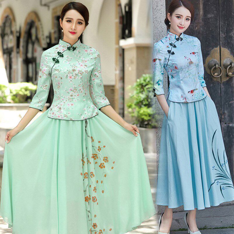 旗袍套装女唐装2024新春改良时尚复古短款汉服中国民族风旗袍上衣