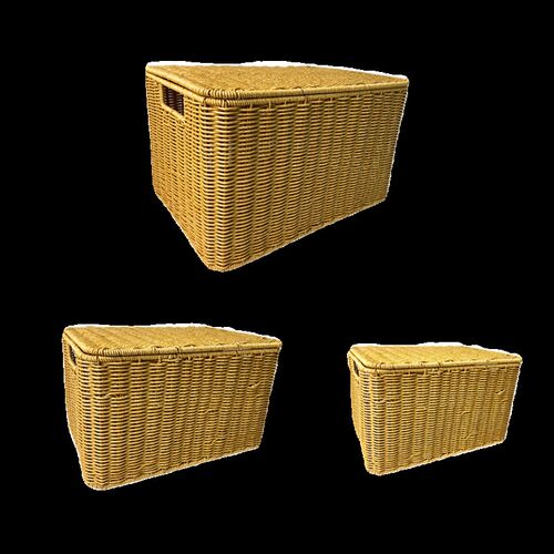 W072[三件套]仿藤花椒色带盖长C方形手工田园家用储物收纳筐置物