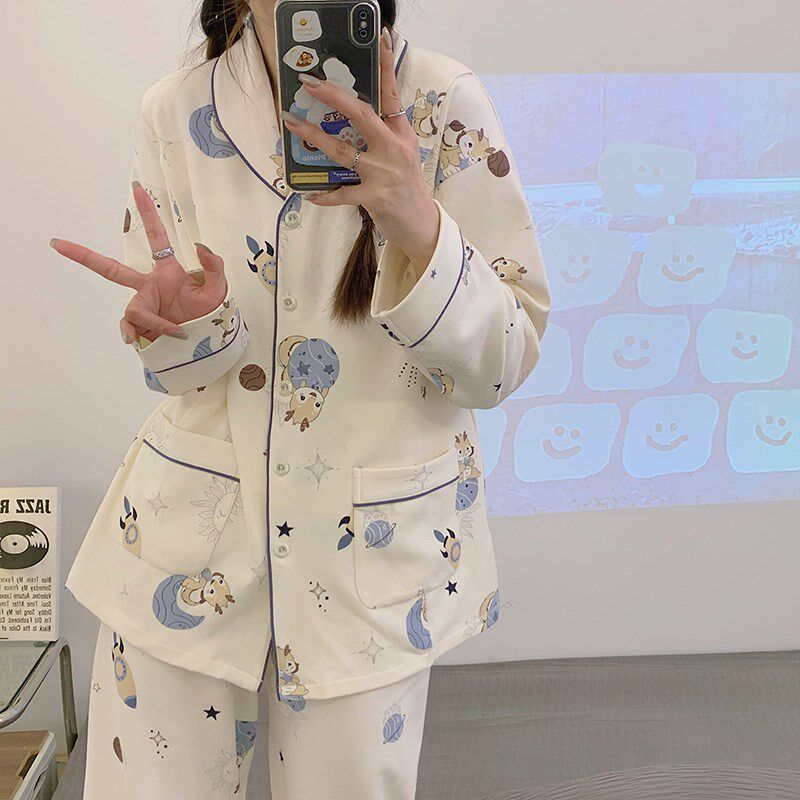 带胸垫纯棉月子服夏季薄款产后喂奶哺乳孕妇睡衣春秋两件套家居服