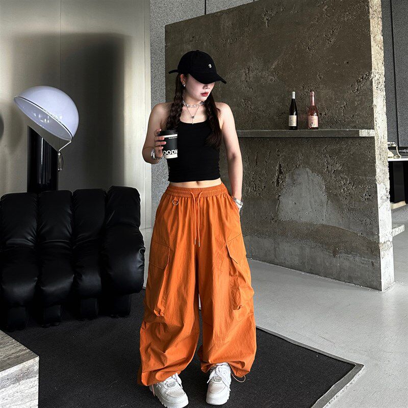 夏季薄款速干裤女松紧腰阔腿裤宽松束脚工装裤运动休闲裤街舞长裤