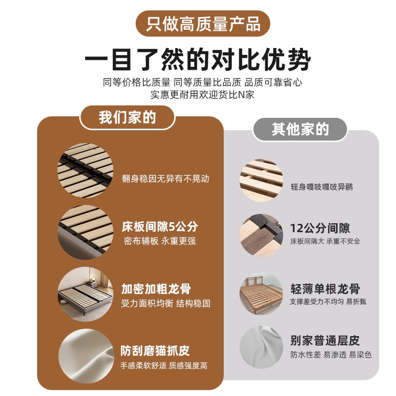 全实木无床头床钢木静p音排骨架床架小户型齐边床无靠背榻榻米床