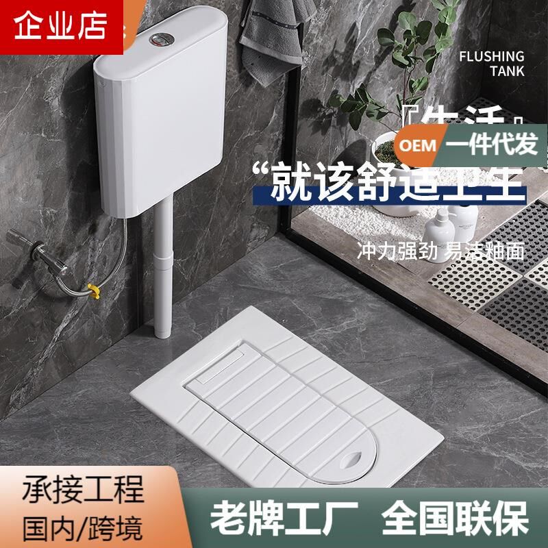 家用陶瓷带盖蹲便器大冲力水箱整套套卫生间大便器防臭蹲厕蹲坑式