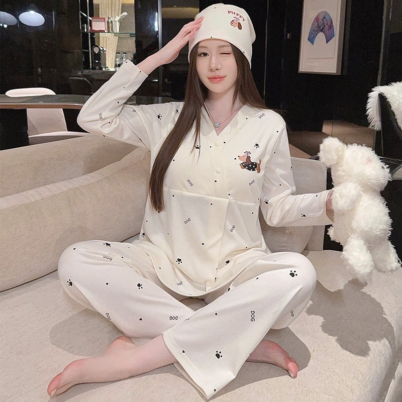 带胸垫加厚月子服孕妇冬外穿纯棉产后12月份哺乳睡衣秋冬季家居服