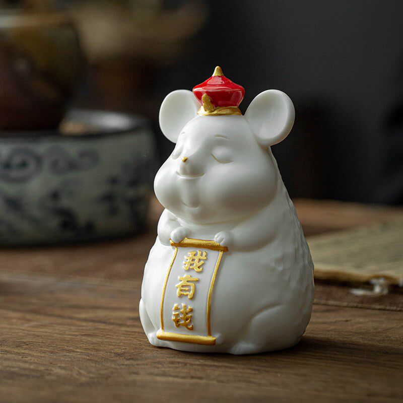 创意陶瓷萌鼠年吉祥物礼品十二生肖家居摆件客厅桌面书架软装饰品