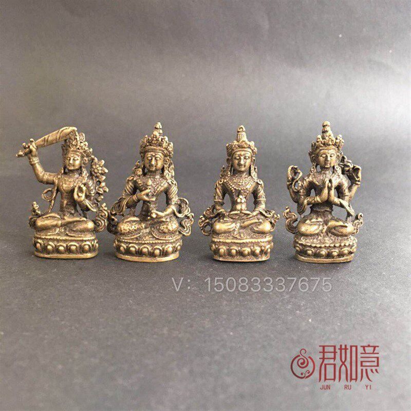 老铜像神像密宗佛像观音菩萨像萨垛长寿佛文殊菩萨四臂观音摆件铜