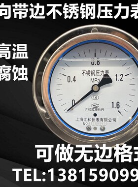 y100ztbf轴向不锈钢压力表YN-100BFZT耐震压力表带法兰边面板背接