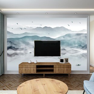 布在画下壁纸来图定制新中式电视背景F墙壁画8d客厅沙发不织布壁