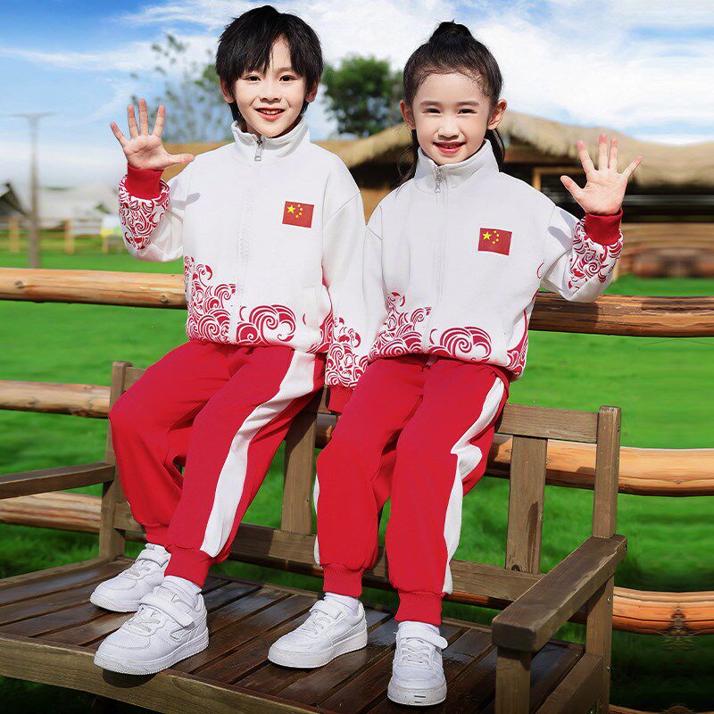 小学生秋冬季运动会开幕式服装一年级班服春秋中国风红色校服套装