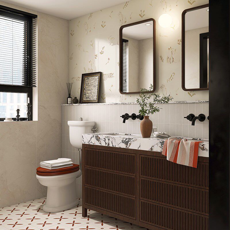 猫眼焦糖色四叶小花砖卫生间厨房地砖浴室厕所洗手间墙砖阳台瓷砖