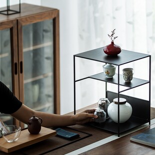 墨染铁艺茶棚茶具收纳架茶空间茶壶茶杯架L展示架茶道多宝阁博古