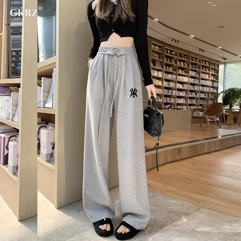 裤子女2023新款冰丝灰色绑带运动卫裤宽松休闲直筒高腰显瘦休闲裤