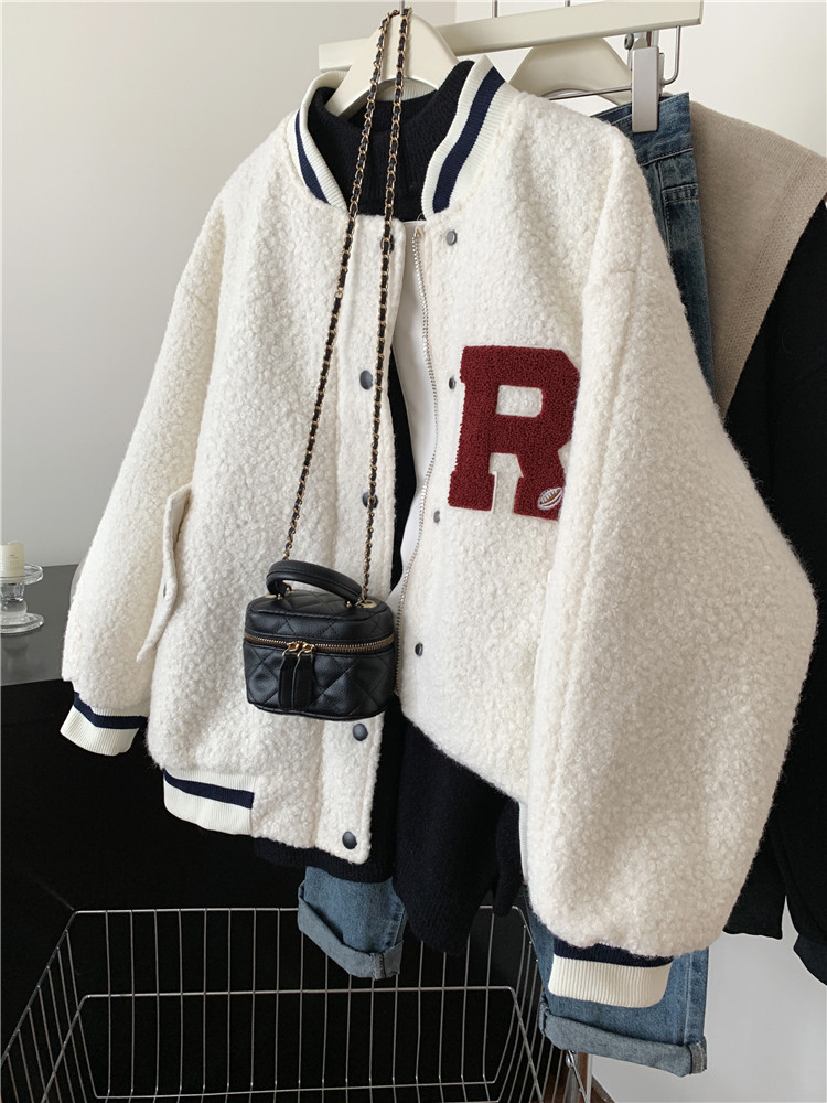 胖妹妹大码加厚长袖棒球服外套女秋冬季新款拼接宽松开衫外套上衣