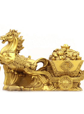 纯铜开运马拉元宝金箱马上发财有钱生G肖马桌面摆件办公室唐马装