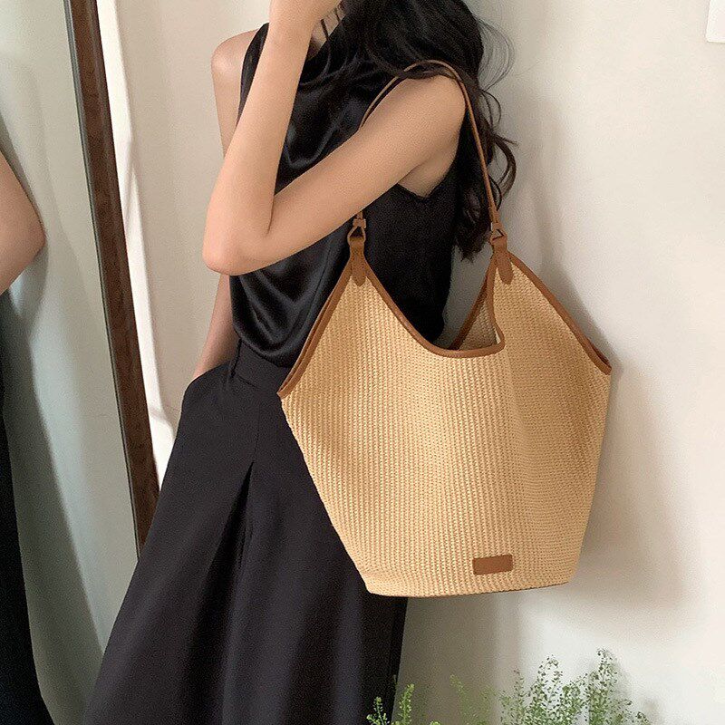 网红草编包女单肩海边度假风2025新款法式小个子夏天编织高级感包