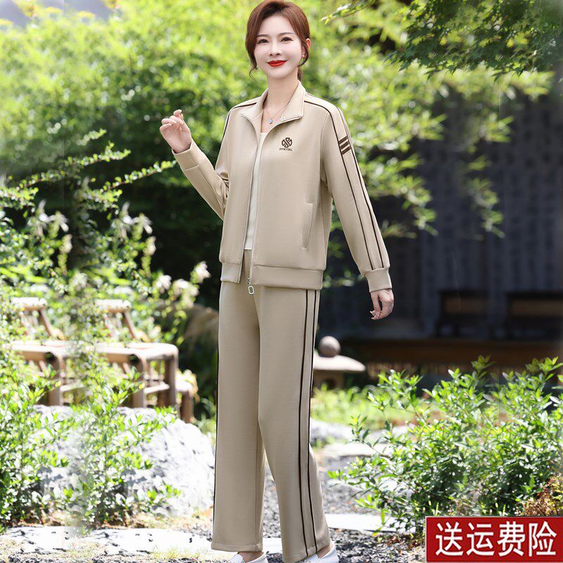 中年妈妈春装运动服套装女2025新款中老年女装春秋季上衣洋气外套