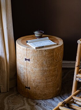 木墩子坐凳实木圆柱n艺术民宿落地装饰摆件边几小茶几木桩底座花