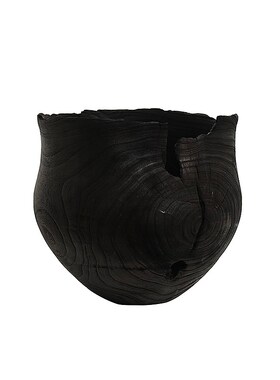 黑色日式侘寂风木质花瓶摆件居家样板房间客厅博T古架装饰品软装