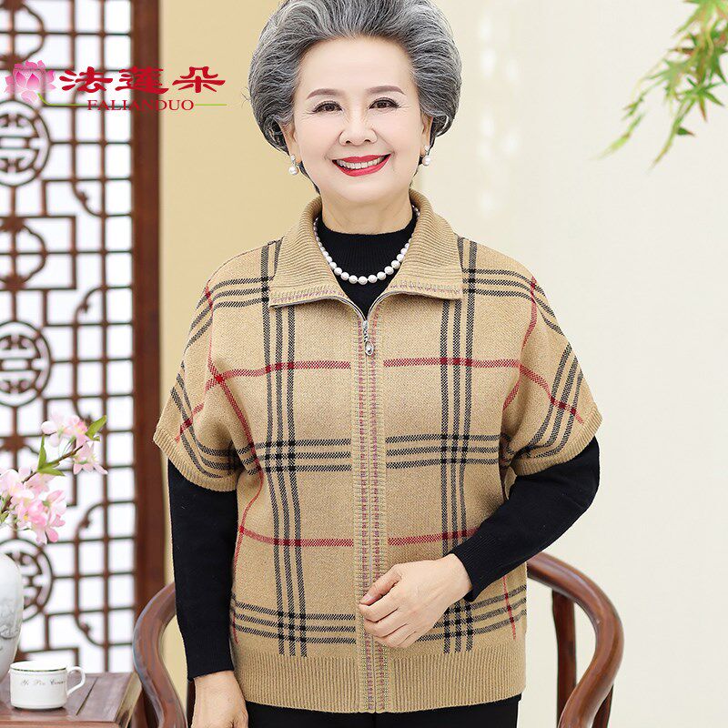 中老年人女春秋冬半袖马甲针织衫羊毛外套妈妈装背心奶奶外穿马夹