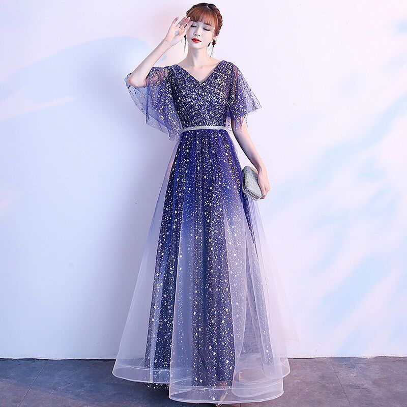 大合唱团中老年团新款合唱团礼服演出服主持成人星空渐变长款显瘦