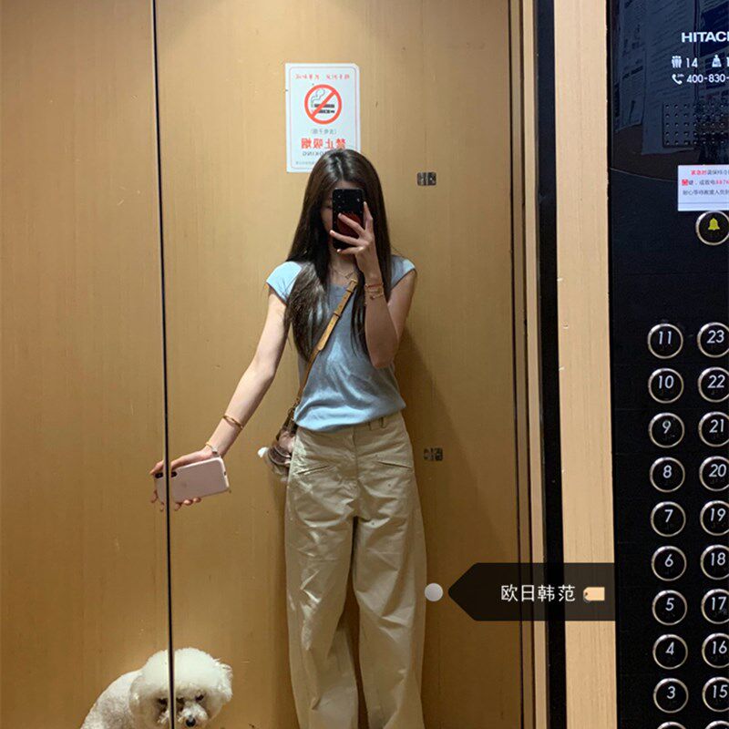 大码美式复古休闲阔腿裤女夏季新款高腰显瘦宽松垂感直筒拖地裤子