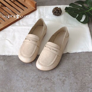 圆头平底休闲女豆豆鞋 2023年春季 奶奶鞋 森系复古百搭浅口单鞋 新款