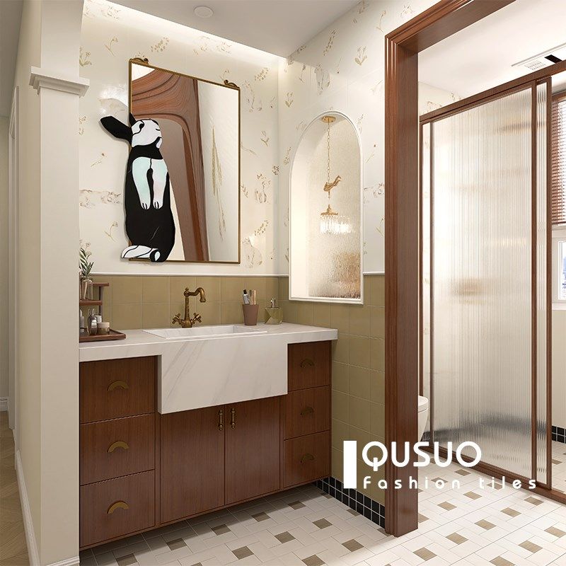 趣所 法式复古卫生间瓷砖猫咪花砖 中古风浴室厕所墙砖厨房地砖