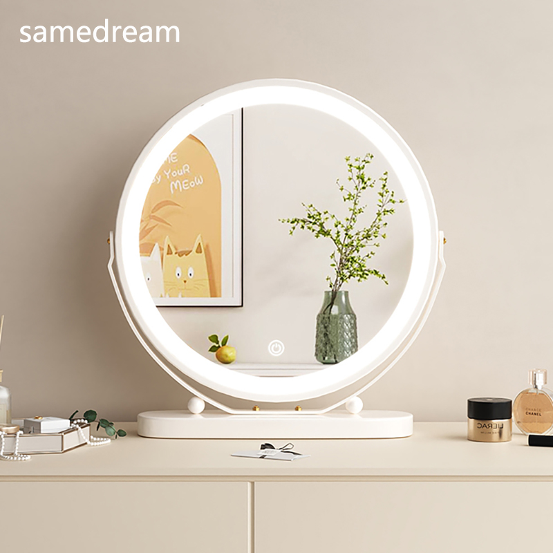 化妆镜台式桌g面发光智能化妆镜网红宿舍少女心is风化妆台镜子