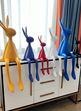 简约创意网红卡通坐q姿长耳摆件客厅电视柜酒柜桌面装饰品