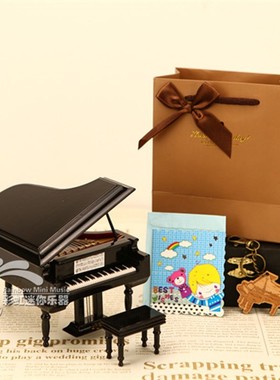 木质立式竖式钢琴模型三角钢琴八音盒M送男女朋友生日礼物