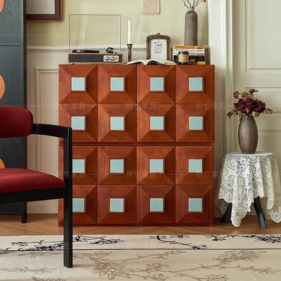 法式中古风红橡木全实木卡门柜复古客厅靠墙自由组合小.户型收纳